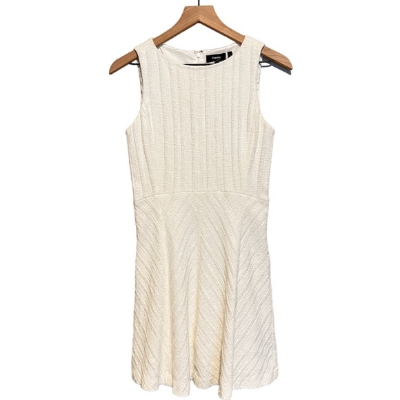 Theory Classic Flare in Off-White Cailen Tweed Sleeveless Dress Size 6 - Picture 1 of 11